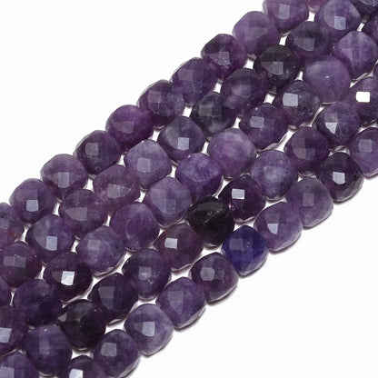 Natural Amethyst Beads 7-8mm Faceted Square Cube Geometric