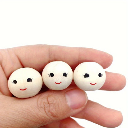 30pcs 20mm Round Wooden Beads Smiling face