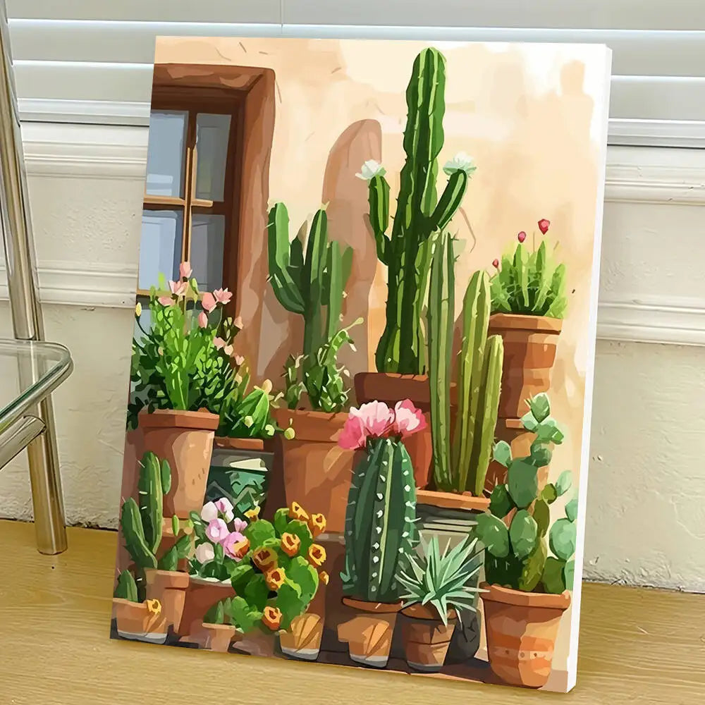 DIY Digital Oil Painting Cactus Plant Paint By Number