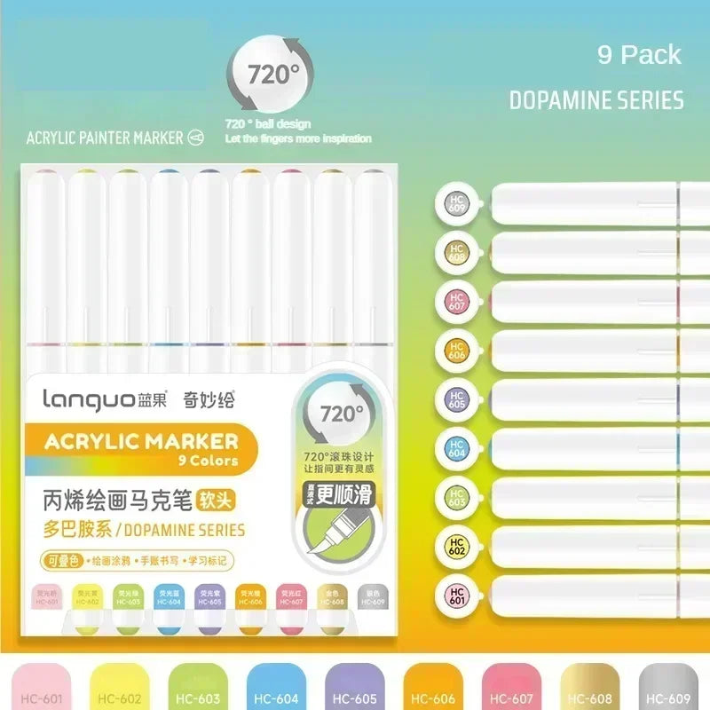 LANGUO 240/9 Colors Acrylic Color Markers Direct Liquid Paint Marker