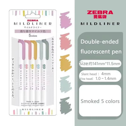 New Zebra Mildliner Highlighter Pastel Full Set 5 Colors Set Marker Pen