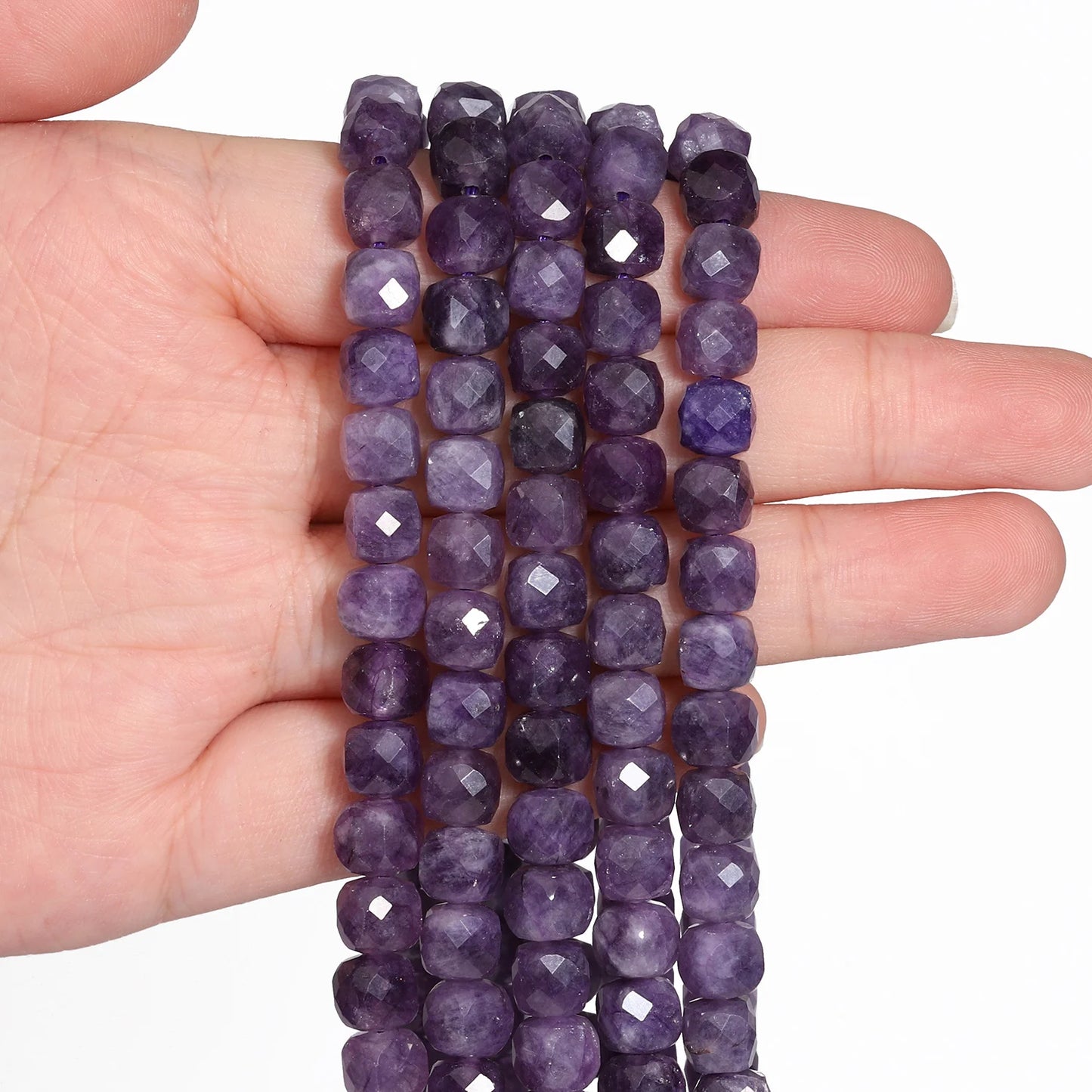 Natural Amethyst Beads 7-8mm Faceted Square Cube Geometric