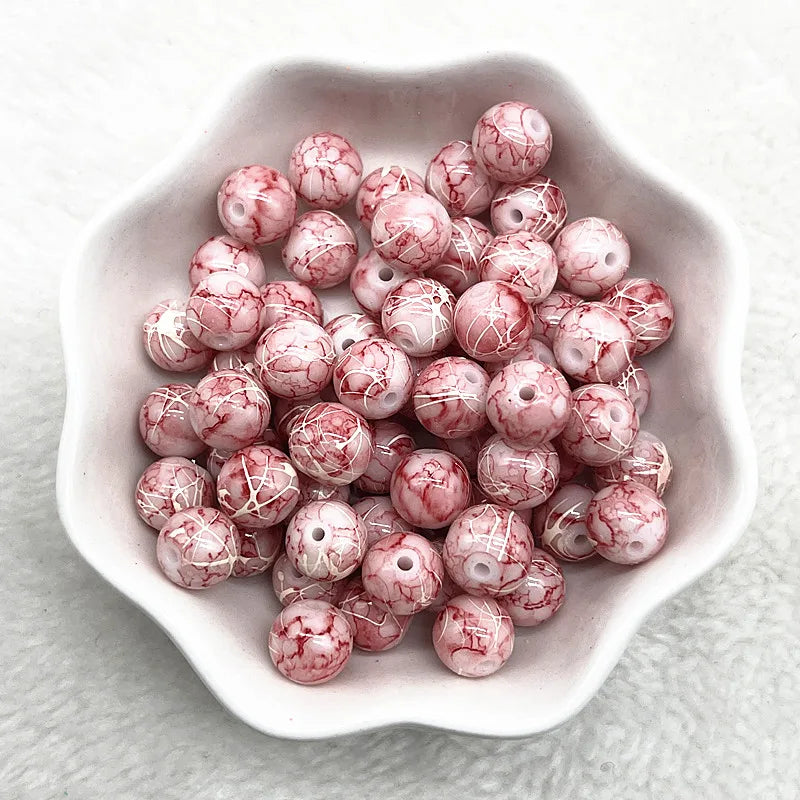 4/6/8/10mm Pattern Round Glass Beads Loose Spacer Beads