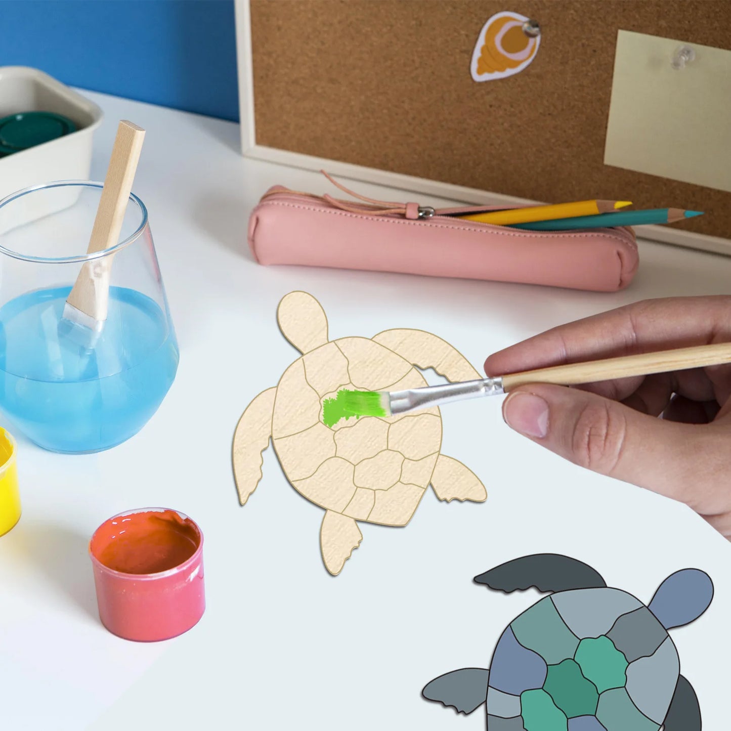 10pcs/set Handmade Wooden Turtle Sculpture