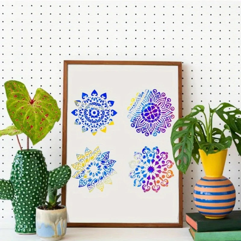 12-Piece Mandala Dotting Stencils Kit - Reusable & Washable PET Plastic Painting Templates