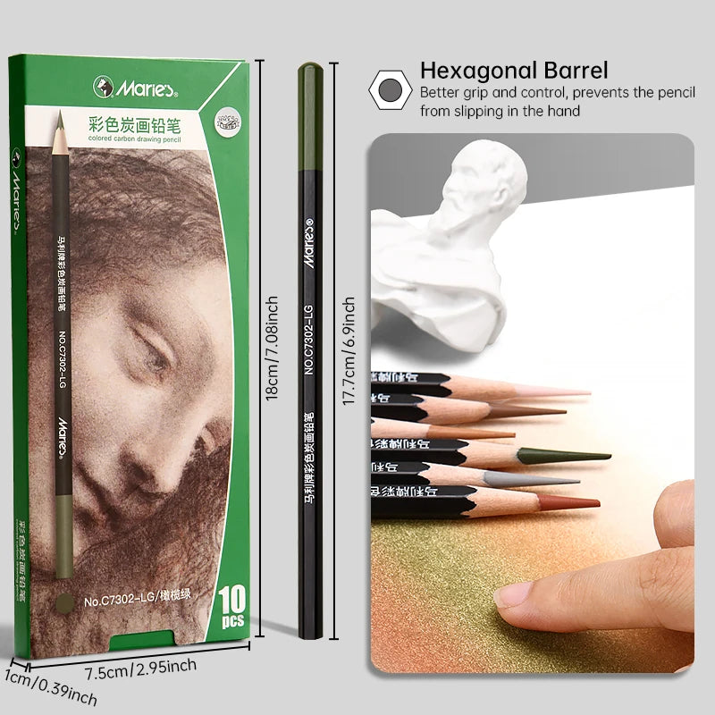 10pcs Marie's Professional Colored Charcoal Pencils Set,Skin Tone Color