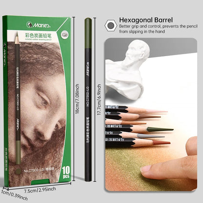 10pcs Marie's Professional Colored Charcoal Pencils Set,Skin Tone Color