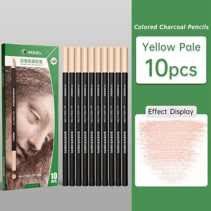 10pcs Marie's Professional Colored Charcoal Pencils Set,Skin Tone Color