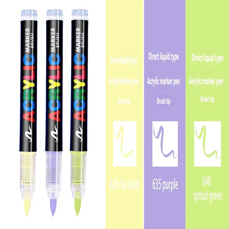 3Pcs Acrylic White Marker Brush Pens