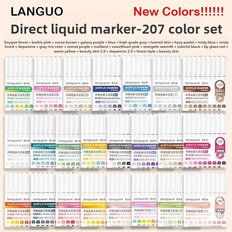 LANGUO 240/9 Colors Acrylic Color Markers Direct Liquid Paint Marker