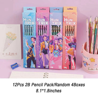12Pcs Kpop Demon Hunters Huntrix 2B Pencils Wood Graphite Sketch Pencils