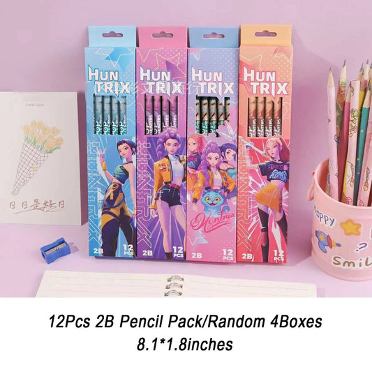 12Pcs Kpop Demon Hunters Huntrix 2B Pencils Wood Graphite Sketch Pencils