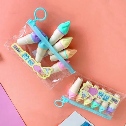 6Pcs Cute Ice Cream Highlighters Set Mini Marker Pens