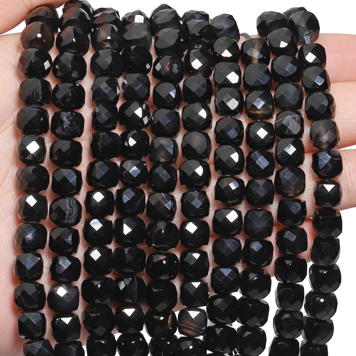 Natural Amethyst Beads 7-8mm Faceted Square Cube Geometric
