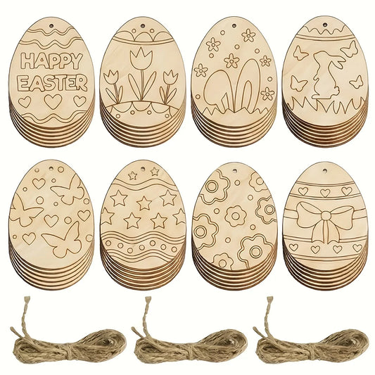 32/16/8pcs Easter Wooden Assorted Colored Egg Shapes