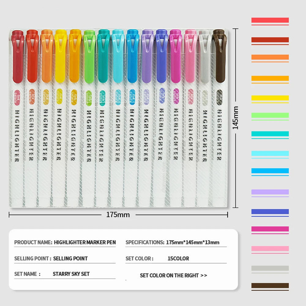 5-15 Colors Double Headed Highlighter Pen Set