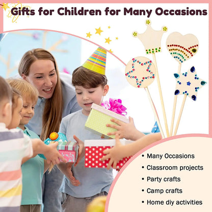 6/12Pcs DIY Wooden Princess Wands Craft Kit Unfinished Wooden Wands