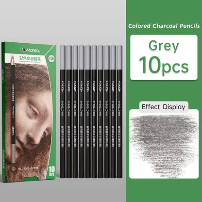 10pcs Marie's Professional Colored Charcoal Pencils Set,Skin Tone Color