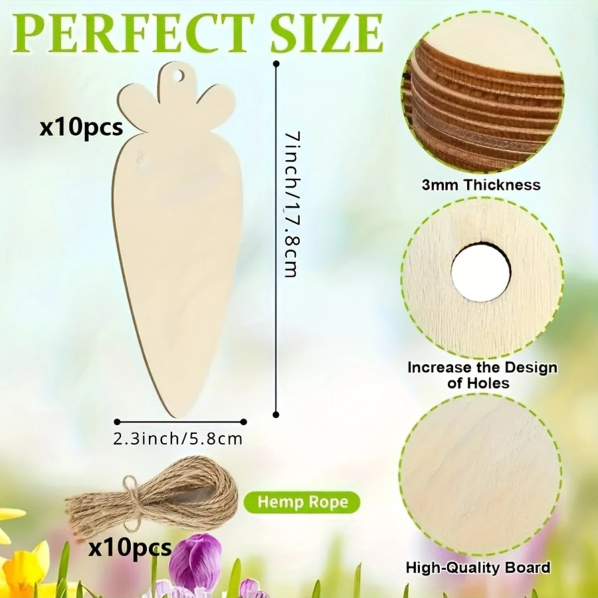 10pcs Easter Wooden Carrot Decoration Blank Wood Chips