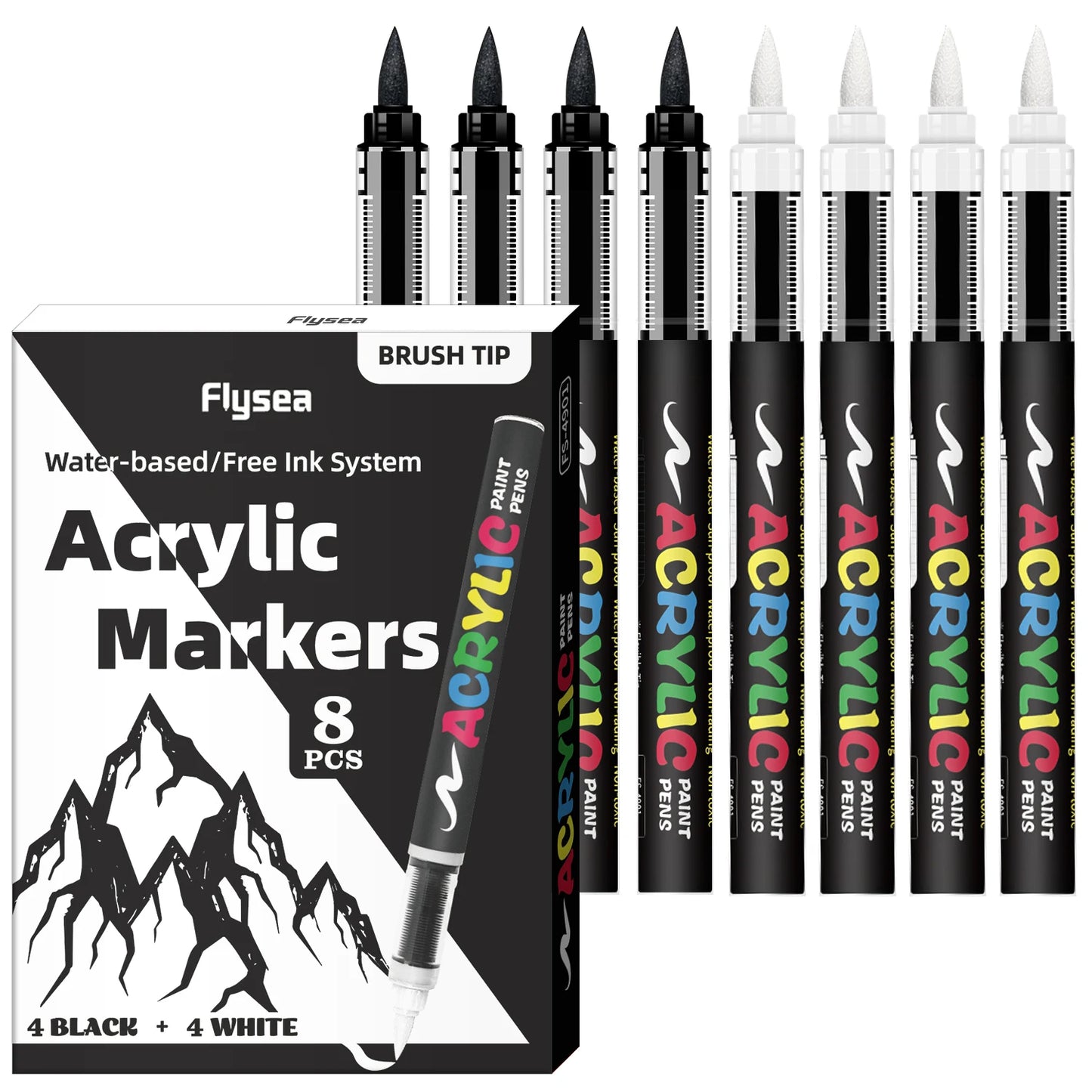 8pcs Black and White Acrylic Paint Markers Set, Large Ink Capacity