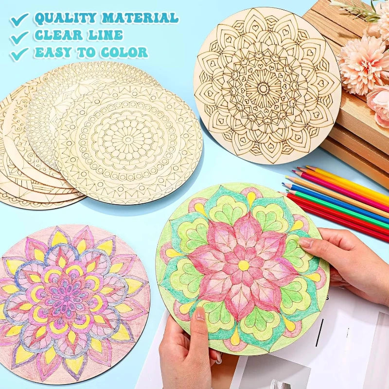 Wooden Mandala Painting10 Unfinished Wood Cutouts