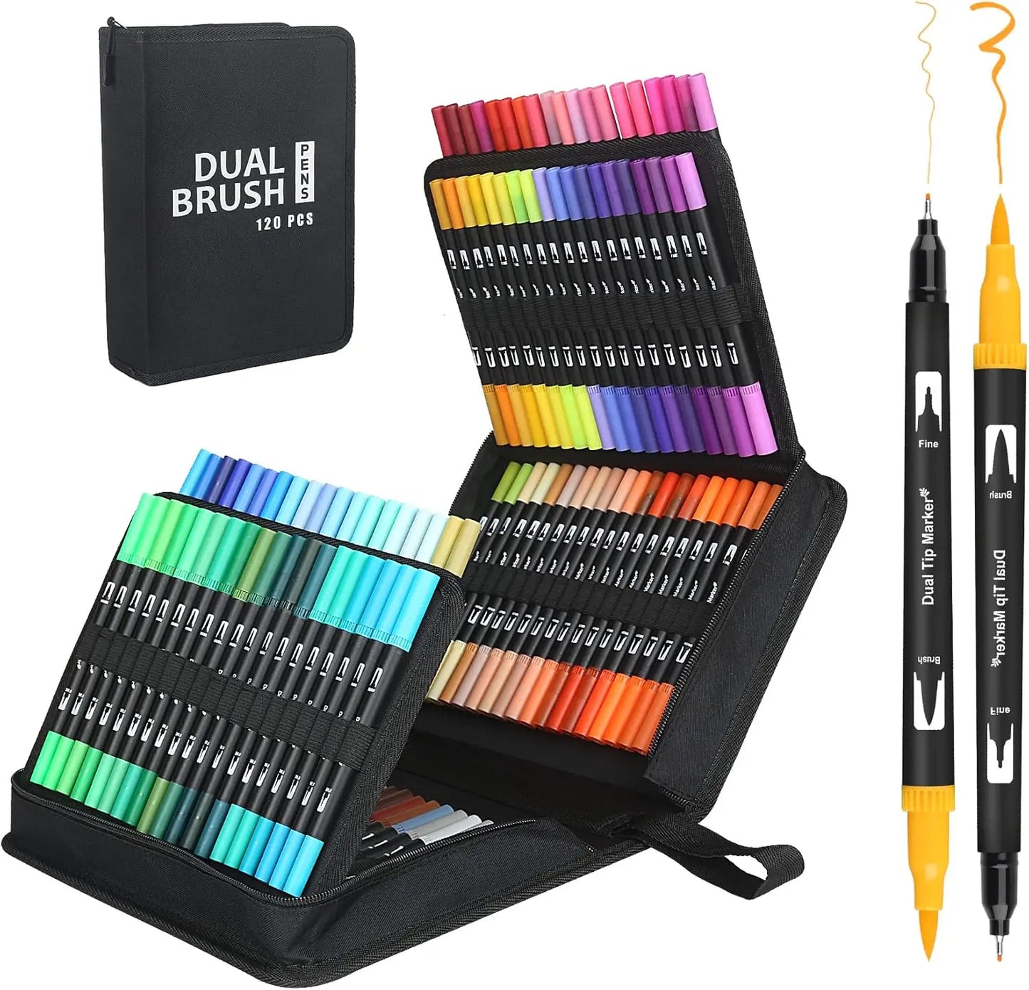 Dual Tip Brush Marker Pens with Fineliner  Felt Tip Pens Set,