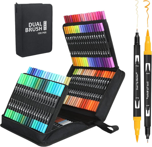 Dual Tip Brush Marker Pens with Fineliner  Felt Tip Pens Set,