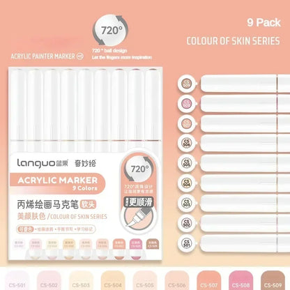 LANGUO 207/9 Colors Direct Liquid Acrylic Marker Soft Brush Paint Pen