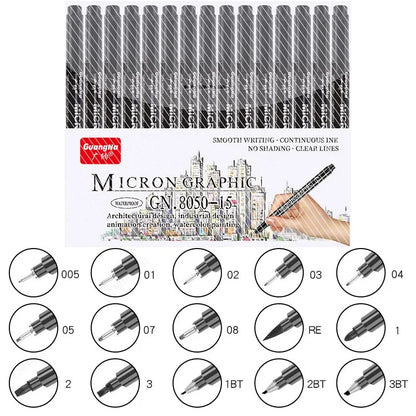 6/9/12/15pcs Waterproof Calligraphy Hook Line Pen Fade Proof Micron Pen Tip Fine Liner lettering Art Marker Pen Sketch Supplies
