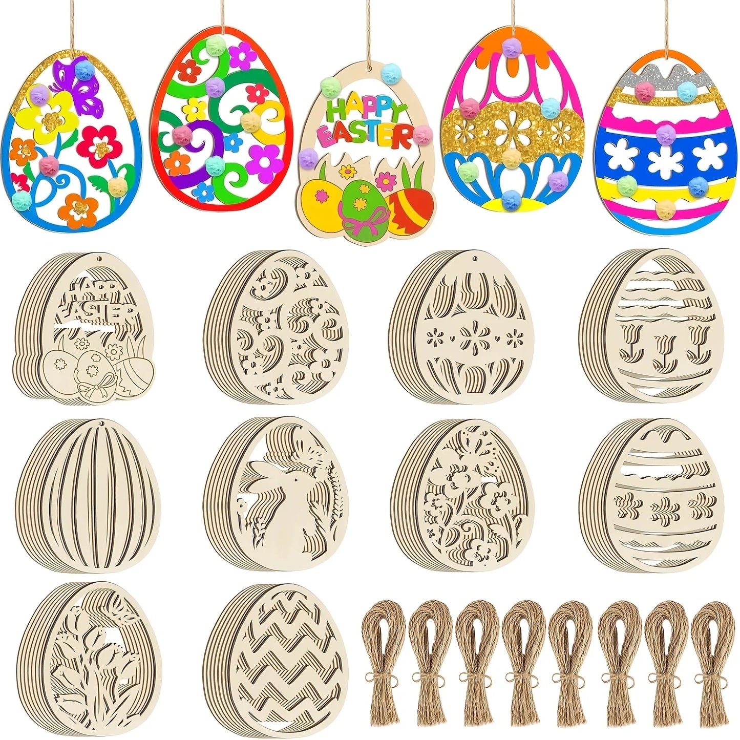 40pcs Wooden Easter Bunny Egg Blanks Easter Decoration