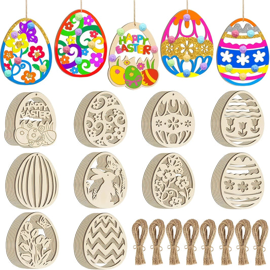 40pcs Wooden Easter Bunny Egg Blanks Easter Decoration