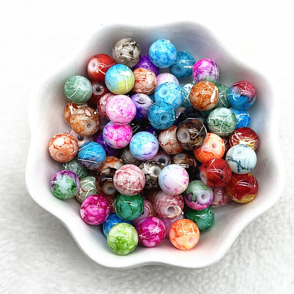4/6/8/10mm Pattern Round Glass Beads Loose Spacer Beads