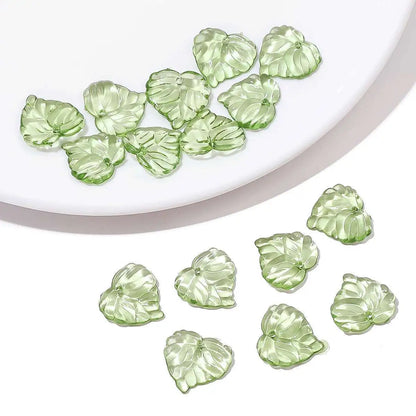 50/100Pcs Acrylic Green Leaf Spacer Charms Beads