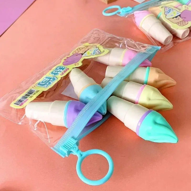 6Pcs Cute Ice Cream Highlighters Set Mini Marker Pens
