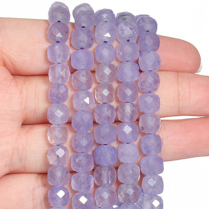 Natural Amethyst Beads 7-8mm Faceted Square Cube Geometric