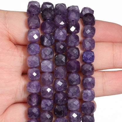 Natural Amethyst Beads 7-8mm Faceted Square Cube Geometric