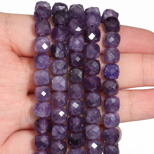 Natural Amethyst Beads 7-8mm Faceted Square Cube Geometric