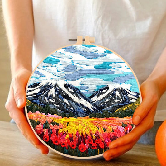 Aurora Stamped Cross Stitch Embroidery Kits with Hoop Cloth Color Thread