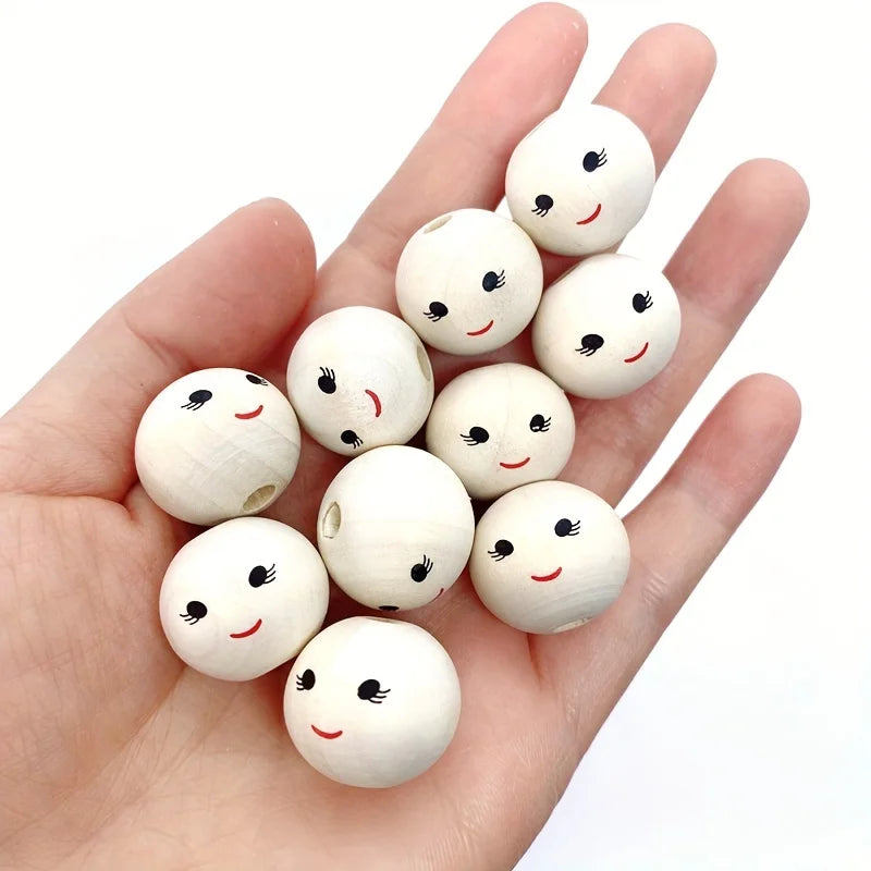 30pcs 20mm Round Wooden Beads Smiling face