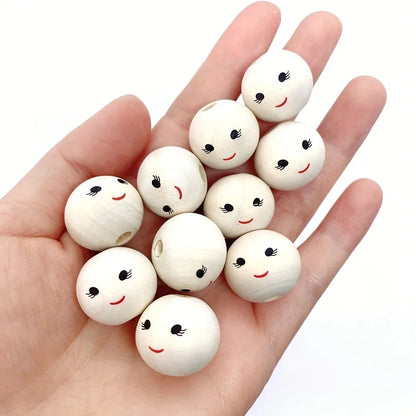 30pcs 20mm Round Wooden Beads Smiling face