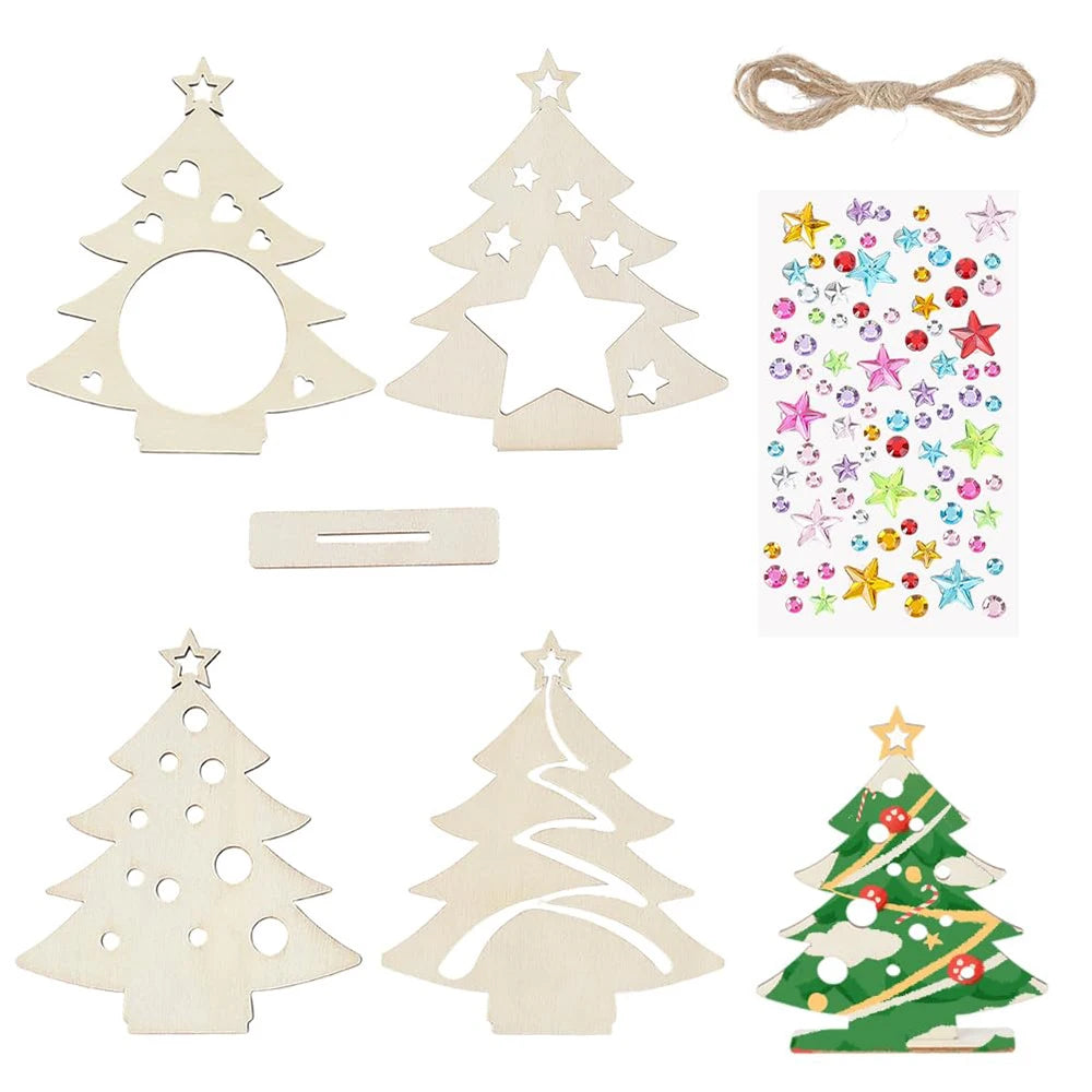 8pcs/set Unfinished Wooden Christmas Tree Cutouts