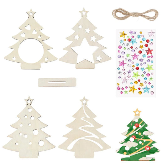 8pcs/set Unfinished Wooden Christmas Tree Cutouts