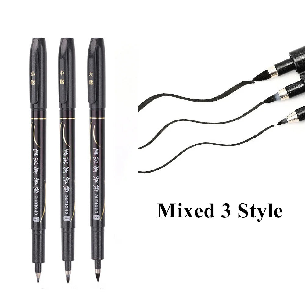 3 Pcs/Set Calligraphy Painting Pen Chinese Brush Pens for Writing Lettering Signatures Soft Brush Tip Refillable Ink  Art Craft