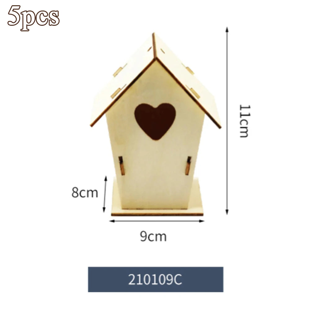 5pcs Unfinished Blank Wooden Birdhouses