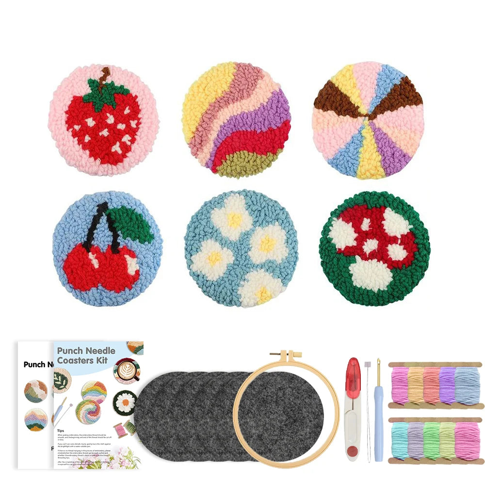 Punch Needle Coaster Kit 6PCS  Kit for Beginners