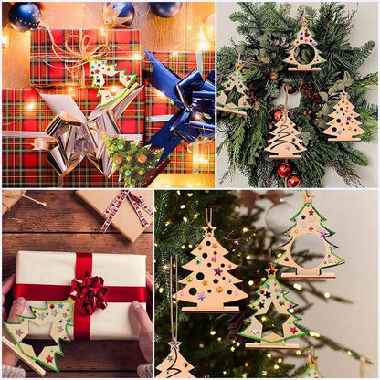 8pcs/set Unfinished Wooden Christmas Tree Cutouts