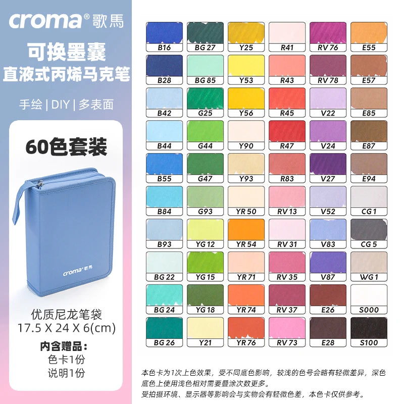 CROMA Refillable Direct Liquid Acrylic Marker Set with Soft Tip Layering Capable