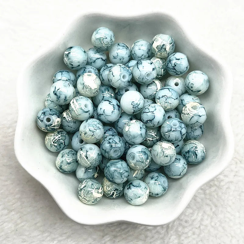 4/6/8/10mm Pattern Round Glass Beads Loose Spacer Beads