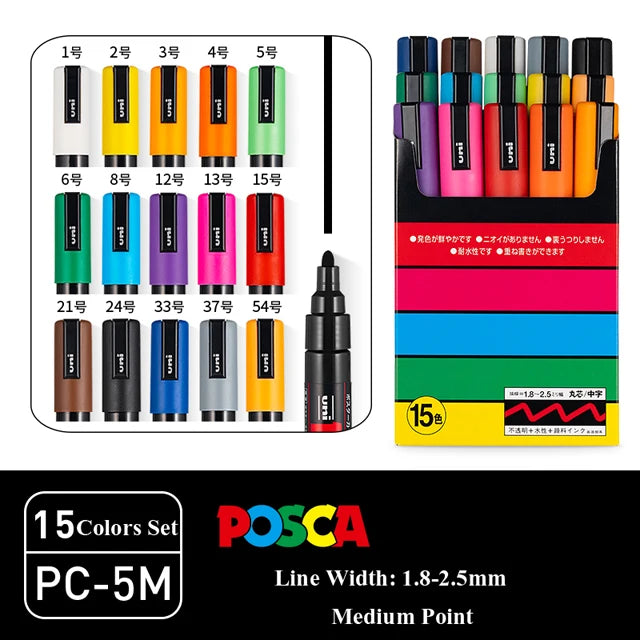 New Uni Posca Marker Pen Set PC-1M/3M/5M/8K/17K