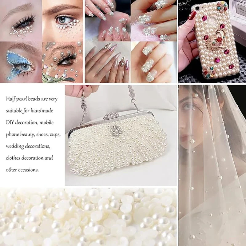 30-1000Pcs Half Flatback Imitation Pearls Beads White/Beige